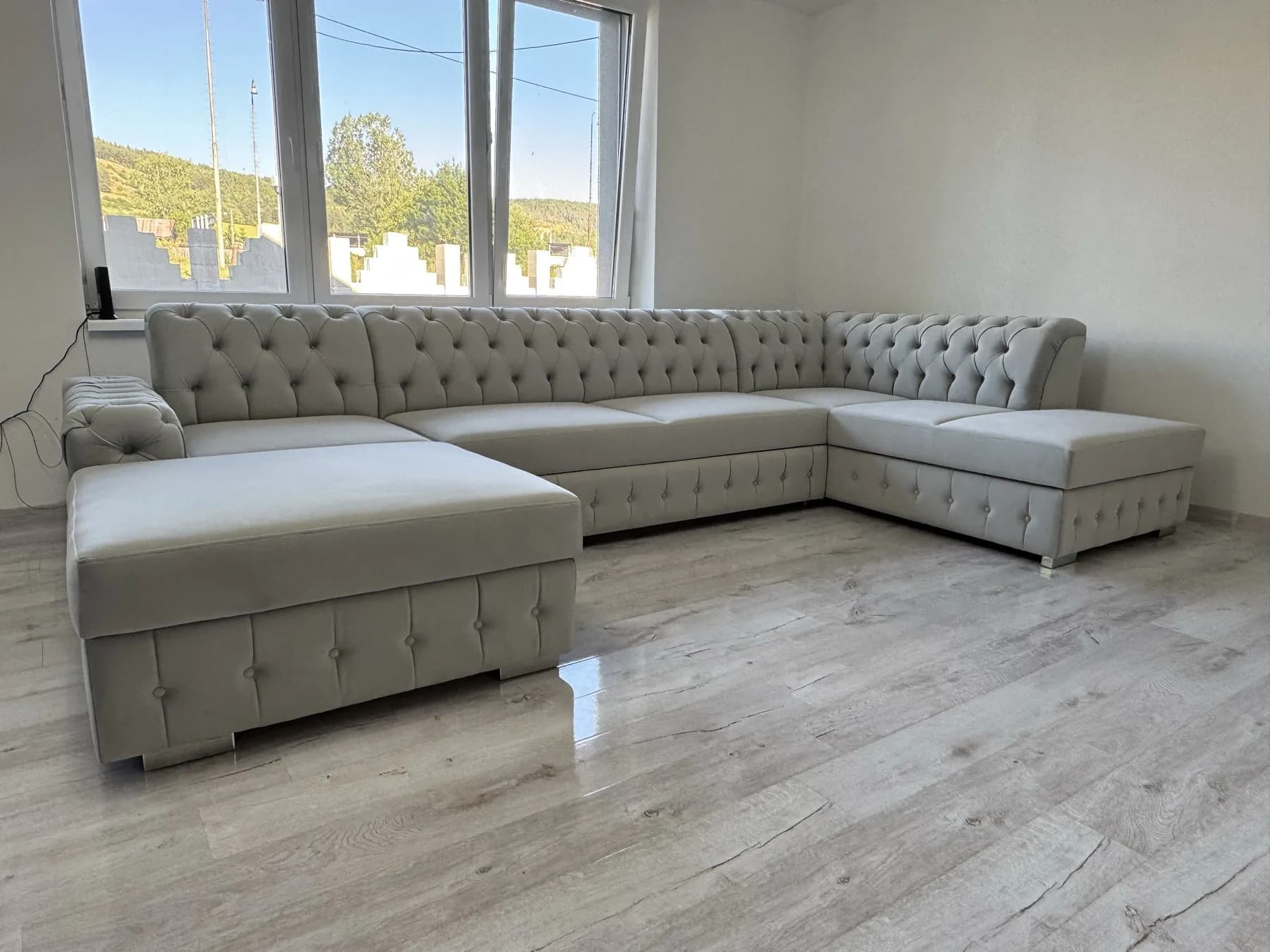 Narożnik Chesterfield kremowy panoramiczny, Olkusz